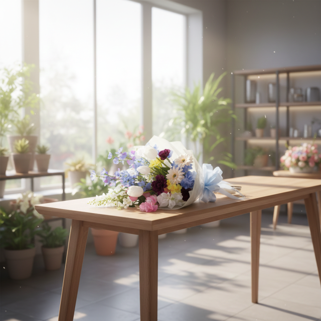 【贈答・贈呈用花束・造花花束・花束ギフト】スイートピーとチューリップのアーティフィシャルフラワーブーケ/ブルーミックス