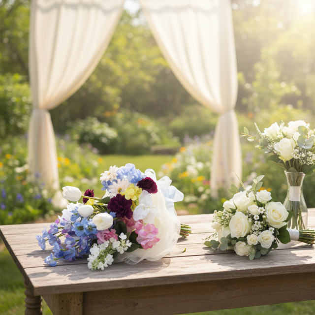 【贈答・贈呈用花束・造花花束・花束ギフト】スイートピーとチューリップのアーティフィシャルフラワーブーケ/ブルーミックス