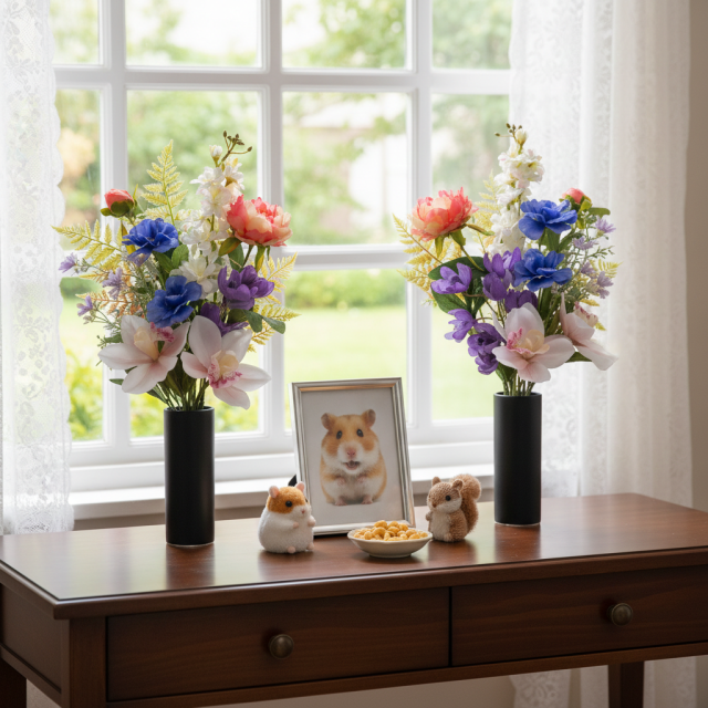 【洋風仏花】高級造花 供花（左右1対セット）特大49cm 蘭 ピオニー シンビジューム（室内にも映える贅沢仕立て お盆 お彼岸 命日 法事）