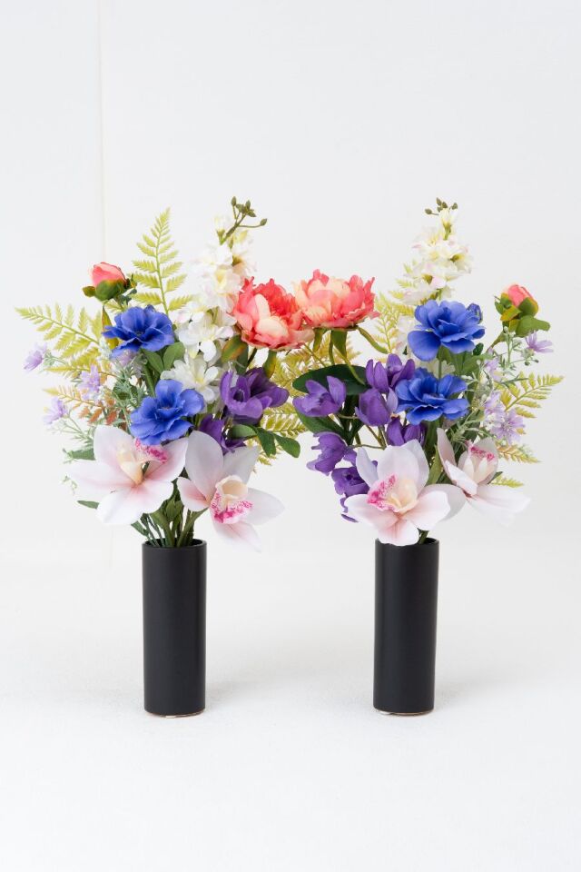 【洋風仏花】高級造花 供花（左右1対セット）特大49cm 蘭 ピオニー シンビジューム（室内にも映える贅沢仕立て お盆 お彼岸 命日 法事）