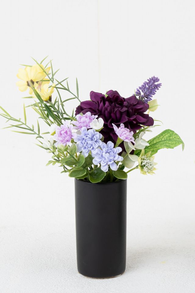 【アーティフィシャルフラワー・造花 お仏壇向けリトル仏花・供花】ラベンダーとダリアのミニ供花−1束タイプ