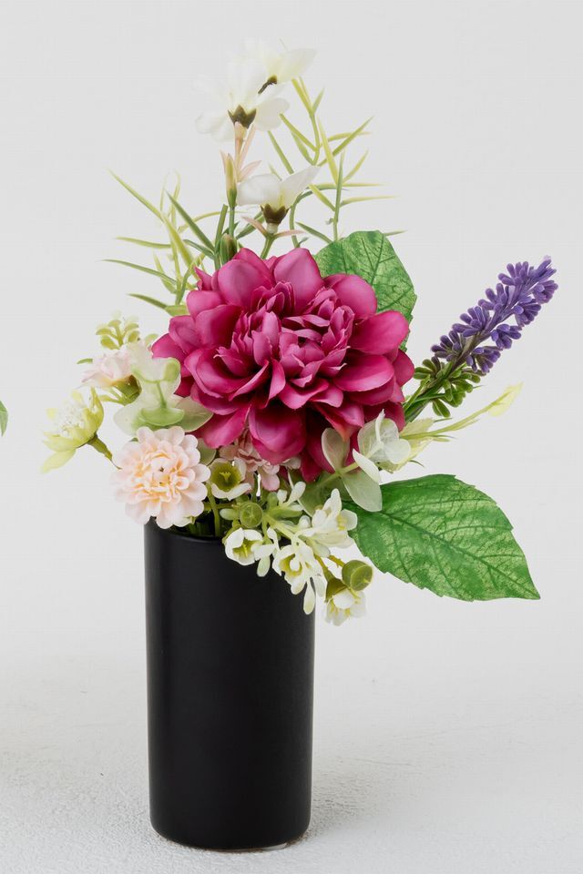 【アーティフィシャルフラワー・造花 お仏壇向けリトル仏花・供花】ラベンダーとダリアのミニ供花−1束タイプ