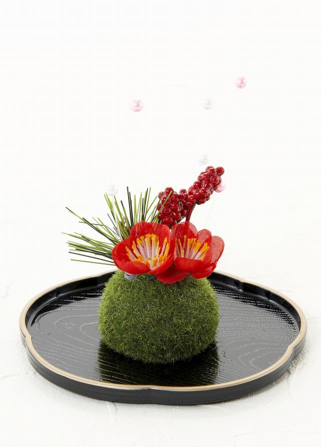 【造花・お正月向け・苔玉アレンジメント】紅梅