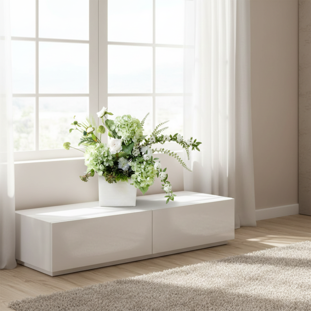 【造花・和モダン・和風アレンジメント】紫陽花と小手毬のジャパニーズモダンアレンジメント