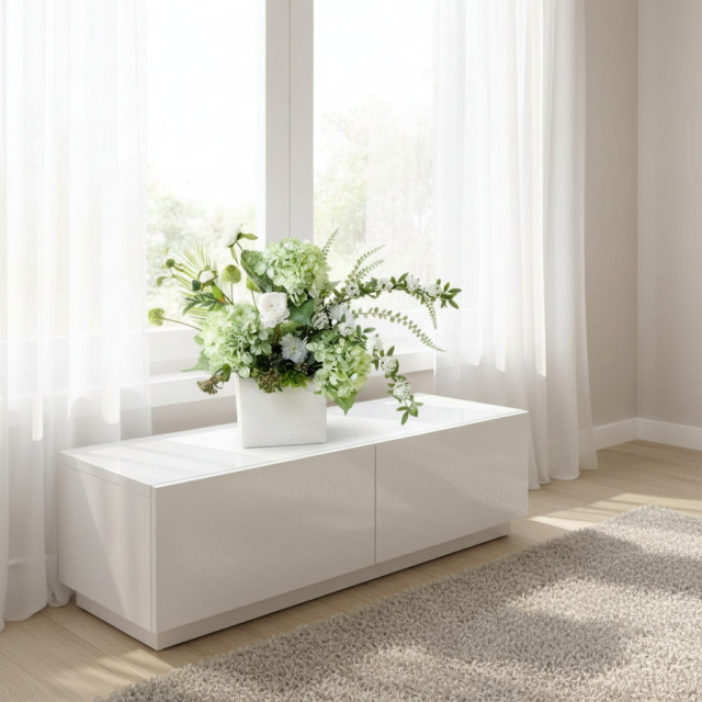 【造花・和モダン・和風アレンジメント】紫陽花と小手毬のジャパニーズモダンアレンジメント