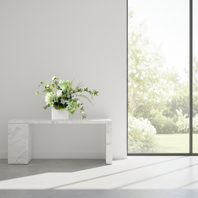 【造花・和モダン・和風アレンジメント】紫陽花と小手毬のジャパニーズモダンアレンジメント