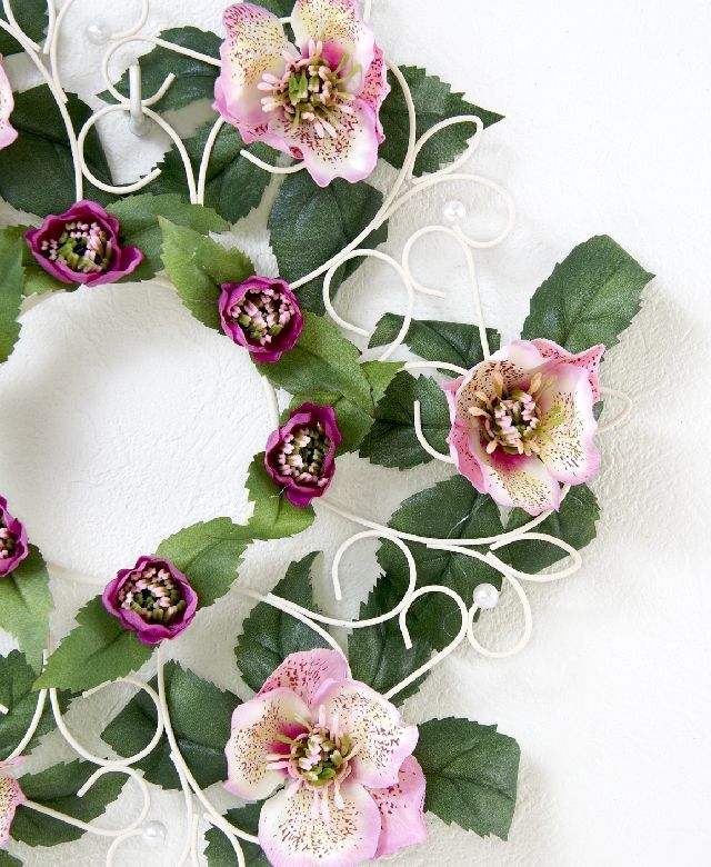 【造花 アーティフィシャルフラワー・オリジナルワイヤーベースリース】ナディア