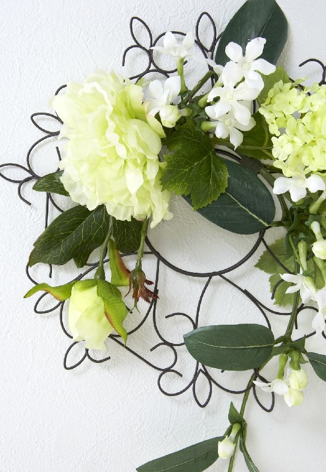 【造花 アーティフィシャルフラワー・オリジナルワイヤーベースリース】ステイシー