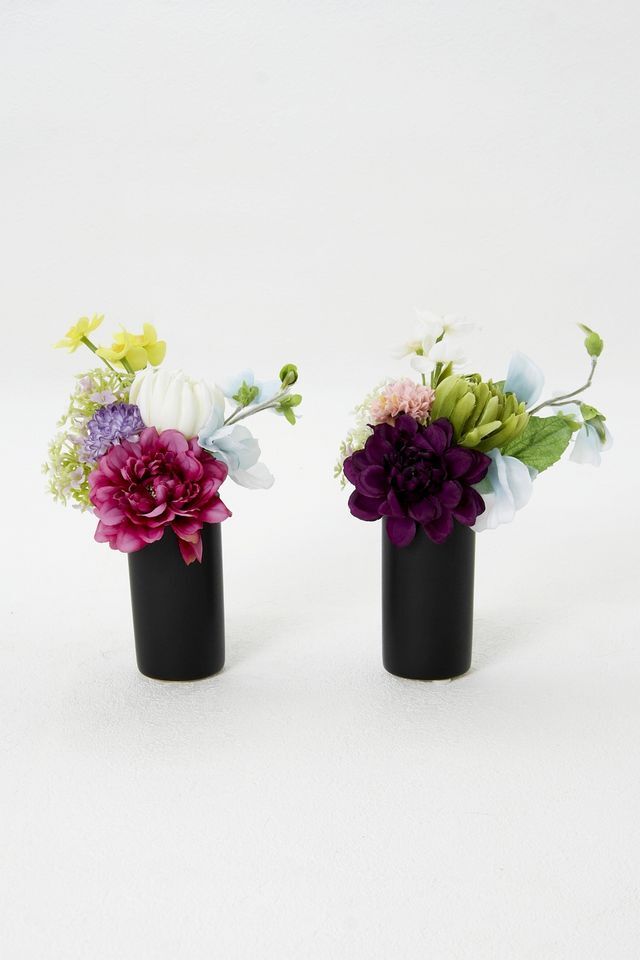 【造花用花器】スリムフラワーベース（丸）ブラック｜H10