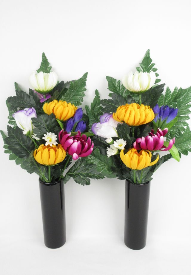 【お墓・仏壇用造花】エコ供花２本セットA−1対タイプ（鉄心不使用仏花/ブッシュタイプ）