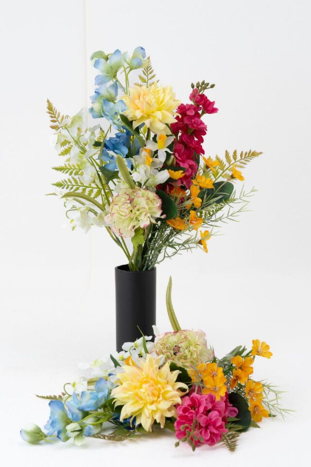 【豪華洋風仏花】蘭・ダリア・ラナンキュラスの供花 アーティフィシャルフラワー 左右一対セット（高級造花）お墓・お仏壇用
