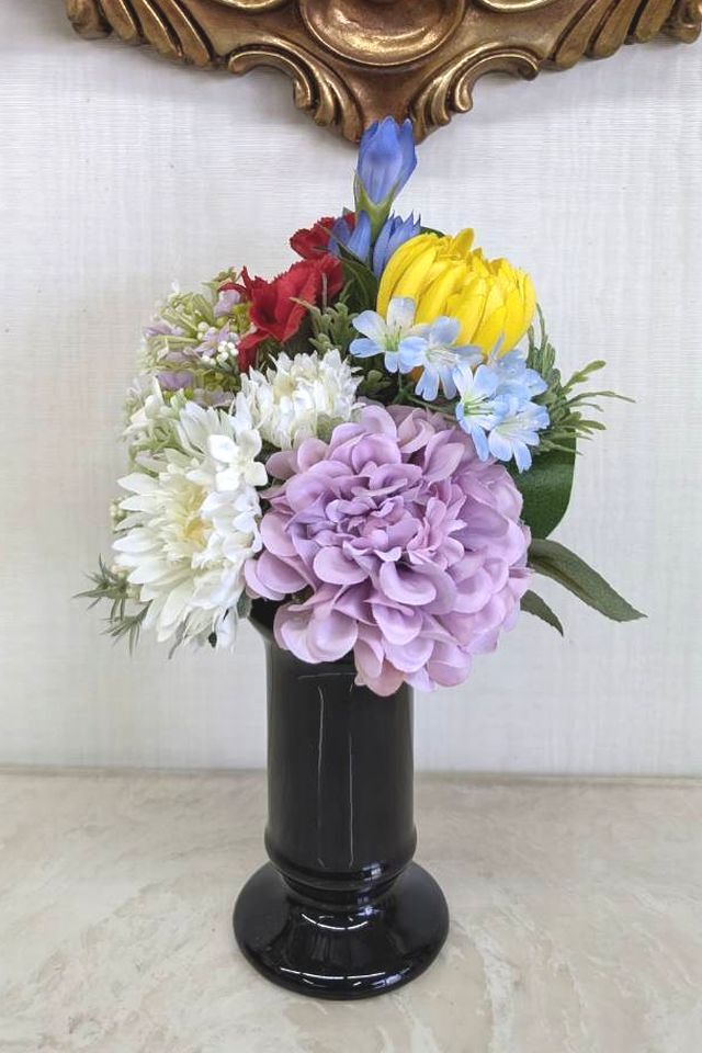 【アーティフィシャルフラワー・造花 お仏壇向けリトル仏花・ミニ供花】リンドウやダリアのミックス供花−1束タイプ