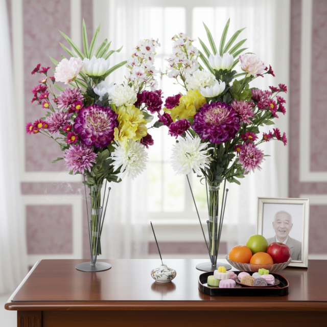 【造花の仏花・供花】アルストロメリア＆菊のモダン供花（左右１対セット）