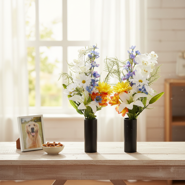 【造花・アーティフィシャルフラワー 仏花・供花・墓花】ガーベラやユリの供花（左右１対セット）