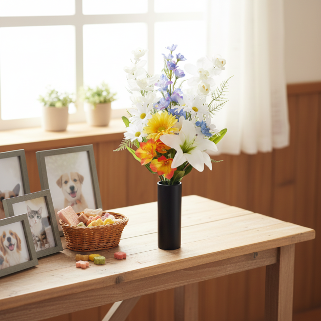 【造花・アーティフィシャルフラワー 仏花・供花・墓花】ガーベラやユリの供花（左右１対セット）