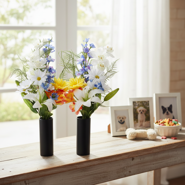 【造花・アーティフィシャルフラワー 仏花・供花・墓花】ガーベラやユリの供花（左右１対セット）
