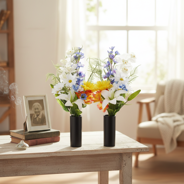 【造花・アーティフィシャルフラワー 仏花・供花・墓花】ガーベラやユリの供花（左右１対セット）