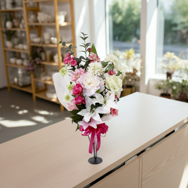 【贈答・贈呈用花束・造花花束・豪華花束】プロポーズ・記念日など記憶に残る枯れないフラワーギフト／アフロディーテブーケ