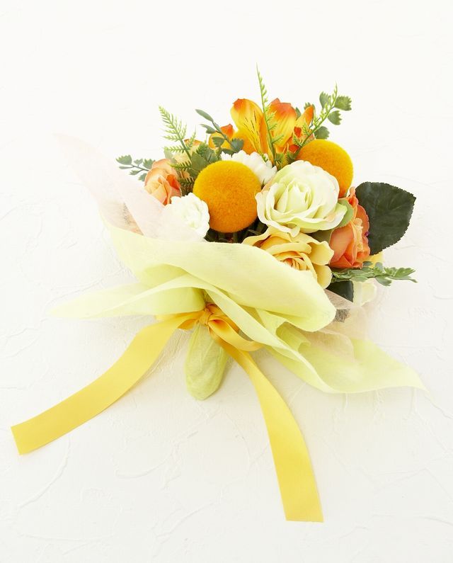 【造花・アーティフィシャルフラワー花束&トスブーケ】薔薇とアルストロメリアのブーケ/オレンジ 【造花花束&トスブーケ/2wayタイプ】薔薇とアルストロメリアのブーケ/オレンジ