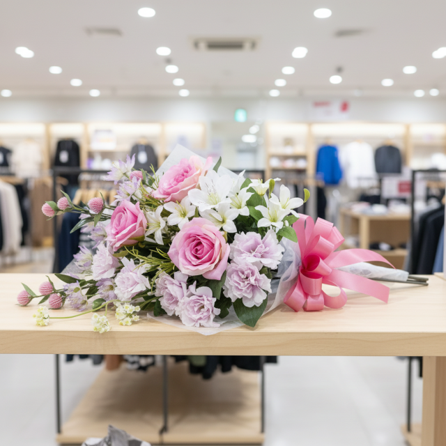 【贈答・贈呈用花束・造花花束・花束ギフト】バラとトルコキキョウとアルストロメリアのアーティフィシャルフラワーブーケ
