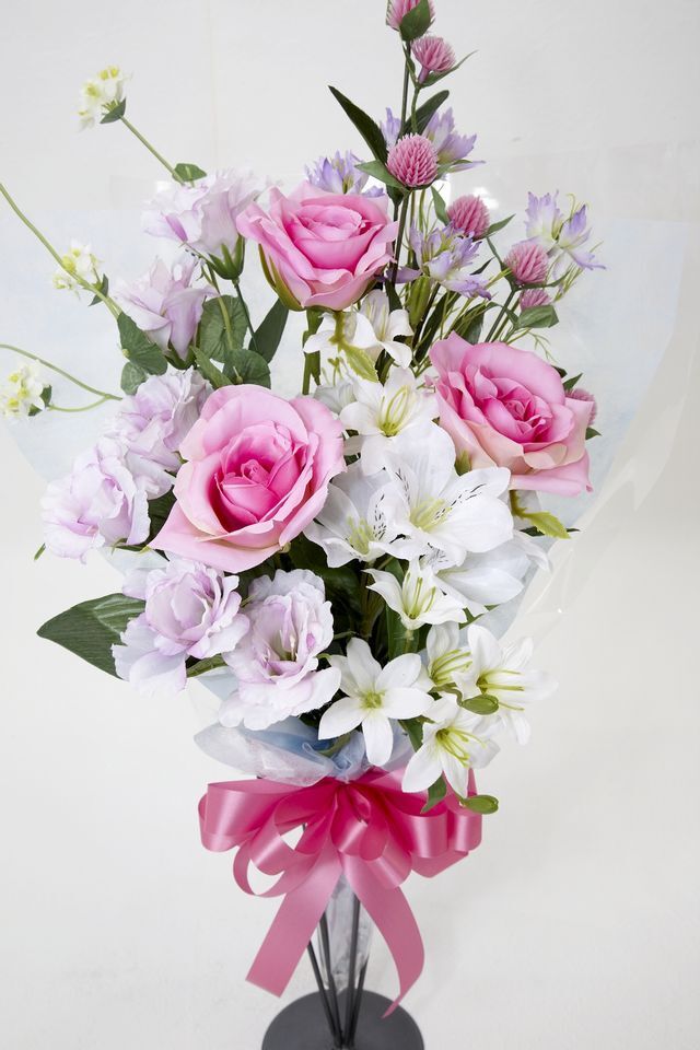 【贈答・贈呈用花束・造花花束・花束ギフト】バラとトルコキキョウとアルストロメリアのアーティフィシャルフラワーブーケ