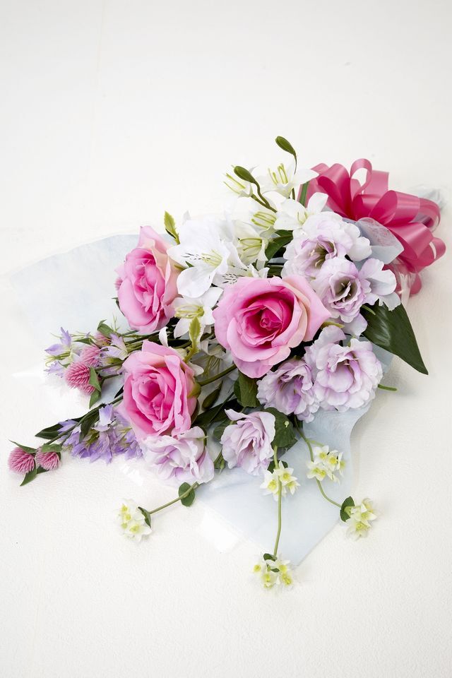 【贈答・贈呈用花束・造花花束・花束ギフト】バラとトルコキキョウとアルストロメリアのアーティフィシャルフラワーブーケ