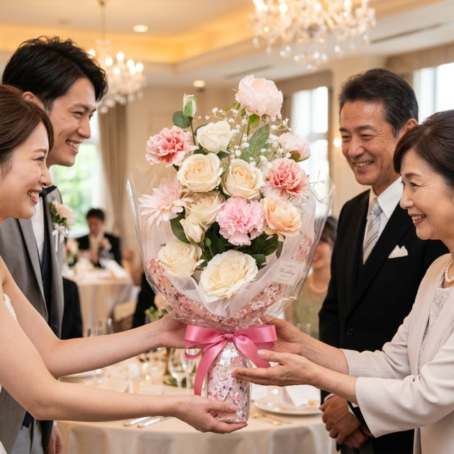 【贈答・贈呈用・造花花束】プロポーズ・記念日など記憶に残る枯れないフラワーギフト／シェルピンクブーケ