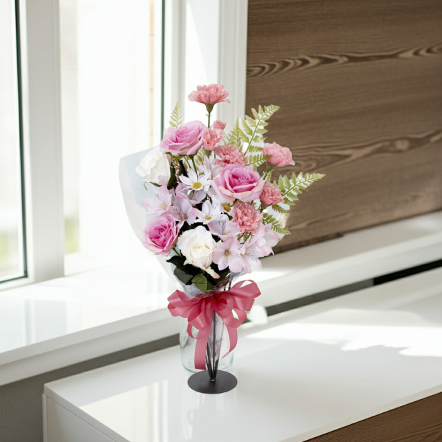 贈答・贈呈用花束・造花花束・花束ギフト】バラとアルストロメリアと