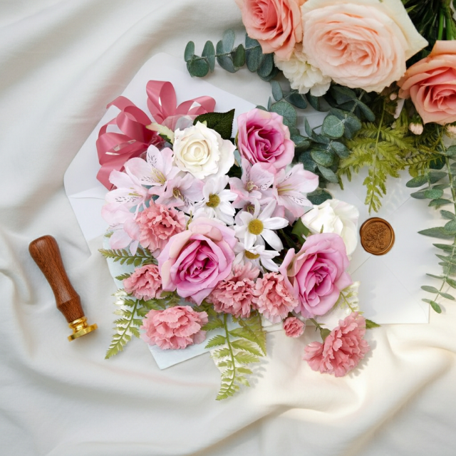 贈答・贈呈用花束・造花花束・花束ギフト】バラとアルストロメリアと