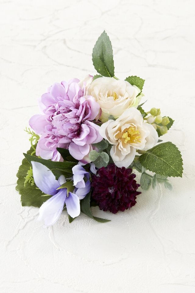 【アーティフィシャルフラワー・造花 お仏壇向けリトル仏花・供花】ダリア＆ローズのミニ仏花−1束タイプ