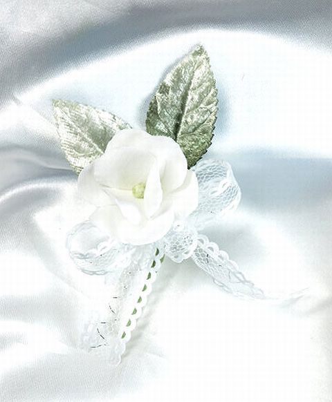 【コサージュ／アートフラワー・アーティフィシャルフラワー】プチローザ・コサージュ（ホワイトレース）