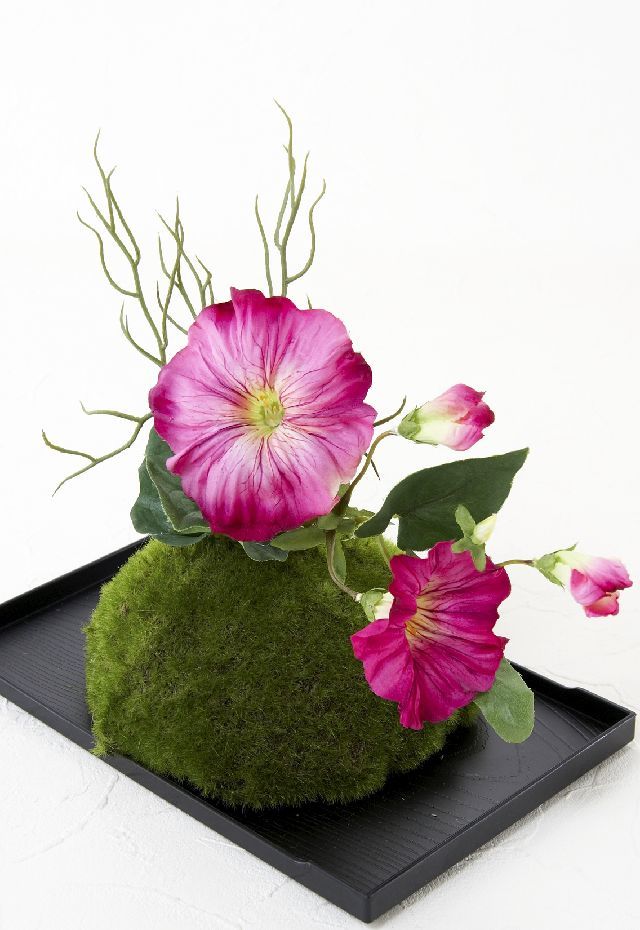 【造花 観葉植物 インテリアグリーン】こけ玉 ジャパーニーズモダン?（下皿付き）