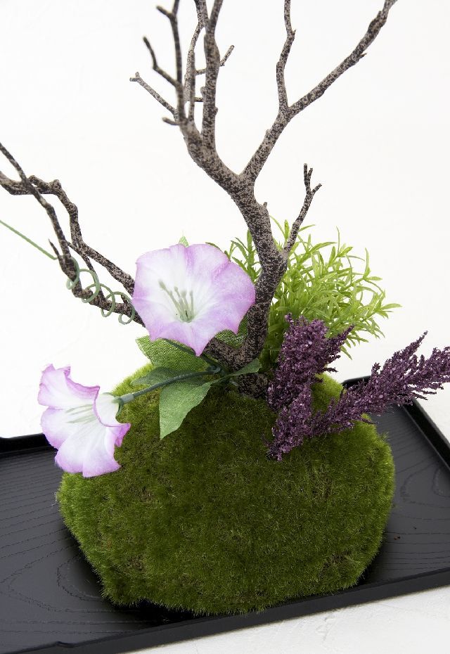 【造花 観葉植物 インテリアグリーン】こけ玉 ジャパーニーズモダンM（下皿付き）