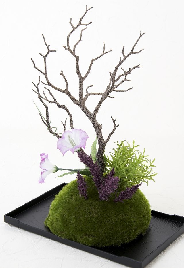 【造花 観葉植物 インテリアグリーン】こけ玉 ジャパーニーズモダンM（下皿付き）