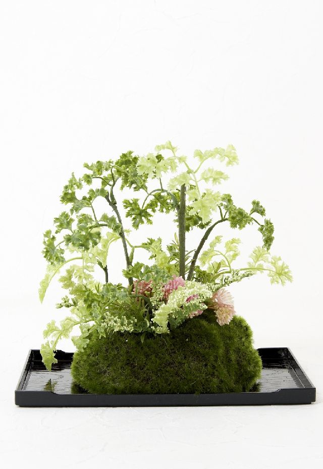 【造花 観葉植物 インテリアグリーン】こけ玉 ジャパーニーズモダンP（下皿付き）