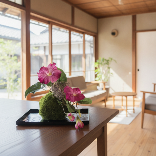 【造花 観葉植物 インテリアグリーン】こけ玉 ジャパーニーズモダンQ（下皿付き）