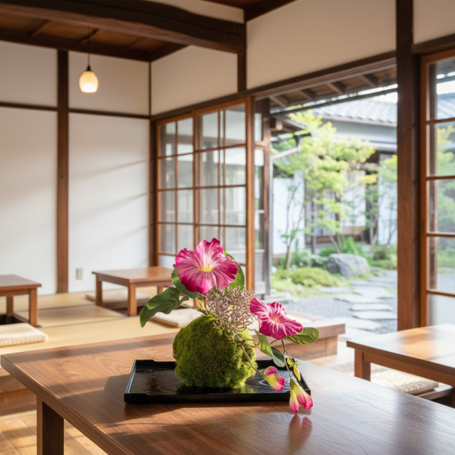 【造花 観葉植物 インテリアグリーン】こけ玉 ジャパーニーズモダンQ（下皿付き）