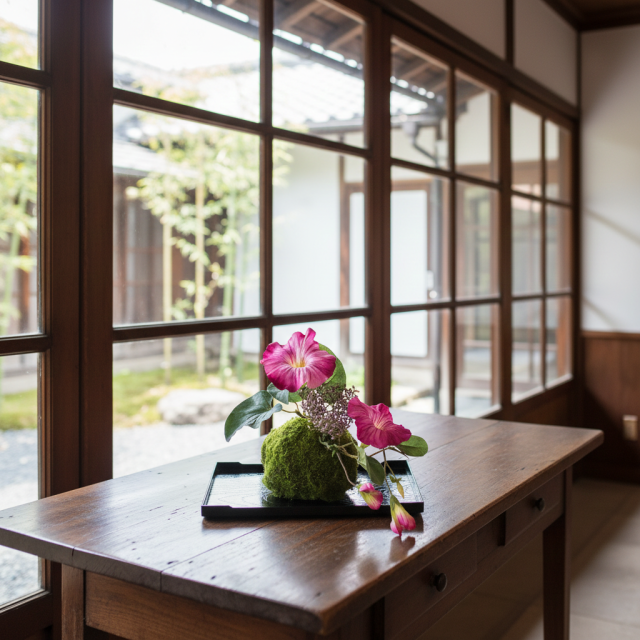 【造花 観葉植物 インテリアグリーン】こけ玉 ジャパーニーズモダンQ（下皿付き）