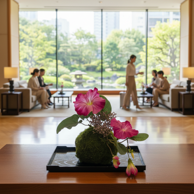 【造花 観葉植物 インテリアグリーン】こけ玉 ジャパーニーズモダンQ（下皿付き）