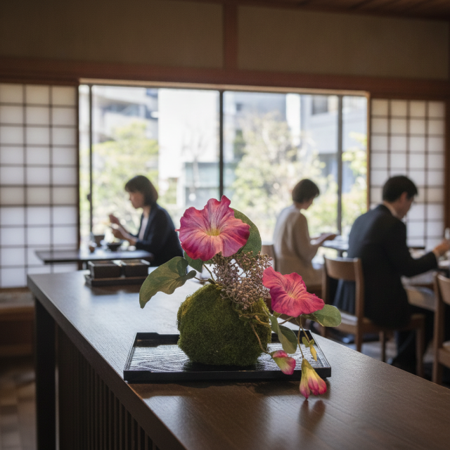 【造花 観葉植物 インテリアグリーン】こけ玉 ジャパーニーズモダンQ（下皿付き）