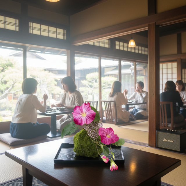 【造花 観葉植物 インテリアグリーン】こけ玉 ジャパーニーズモダンQ（下皿付き）