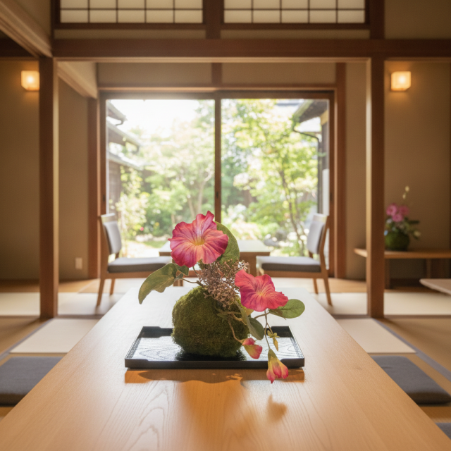 【造花 観葉植物 インテリアグリーン】こけ玉 ジャパーニーズモダンQ（下皿付き）