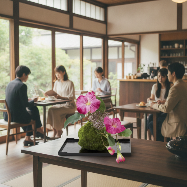 【造花 観葉植物 インテリアグリーン】こけ玉 ジャパーニーズモダンQ（下皿付き）