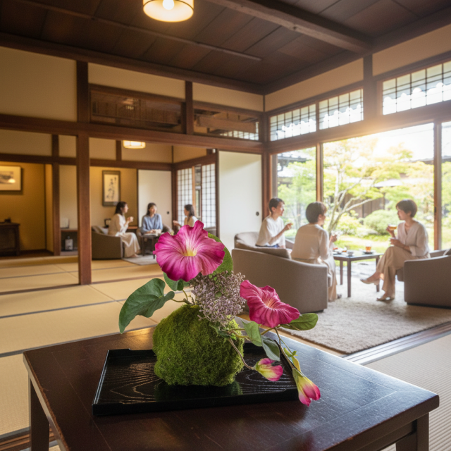 【造花 観葉植物 インテリアグリーン】こけ玉 ジャパーニーズモダンQ（下皿付き）