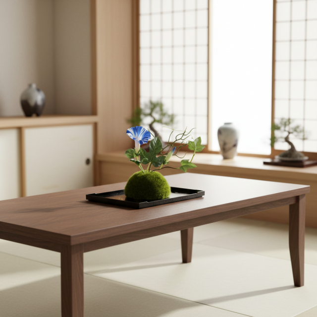 【造花 観葉植物 インテリアグリーン】こけ玉 ジャパーニーズモダンS（下皿付き）