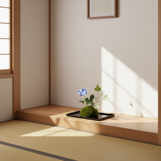 【造花 観葉植物 インテリアグリーン】こけ玉 ジャパーニーズモダンS（下皿付き）