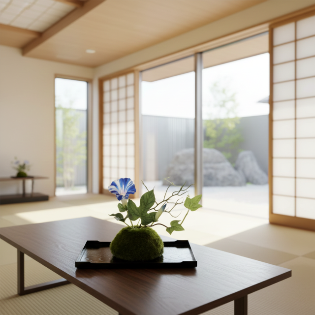【造花 観葉植物 インテリアグリーン】こけ玉 ジャパーニーズモダンS（下皿付き）