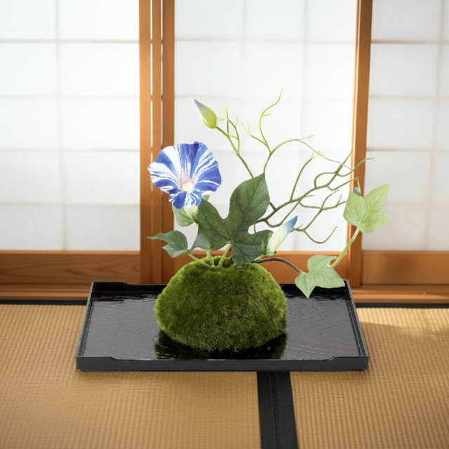 【造花 観葉植物 インテリアグリーン】こけ玉 ジャパーニーズモダンS（下皿付き）