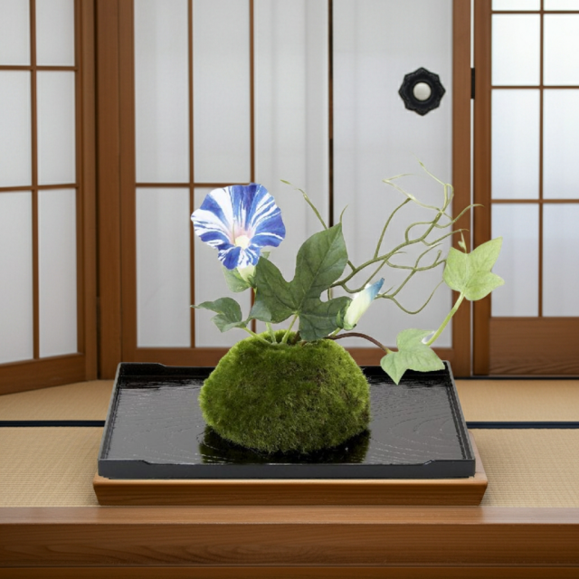 【造花 観葉植物 インテリアグリーン】こけ玉 ジャパーニーズモダンS（下皿付き）