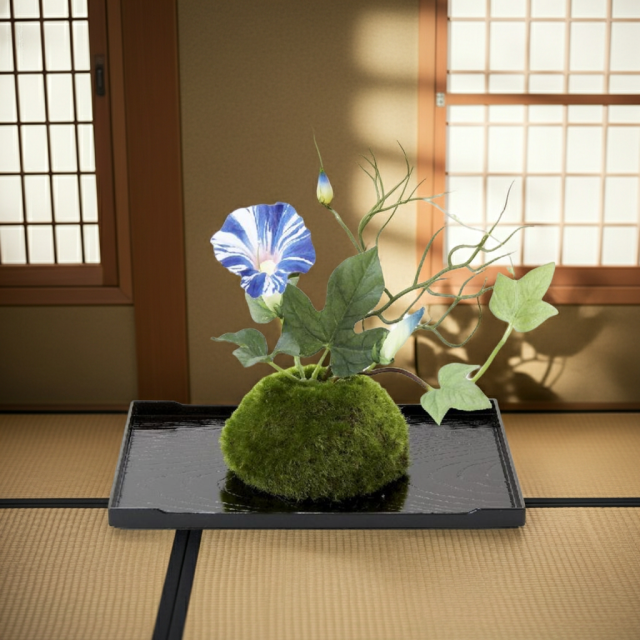 【造花 観葉植物 インテリアグリーン】こけ玉 ジャパーニーズモダンS（下皿付き）